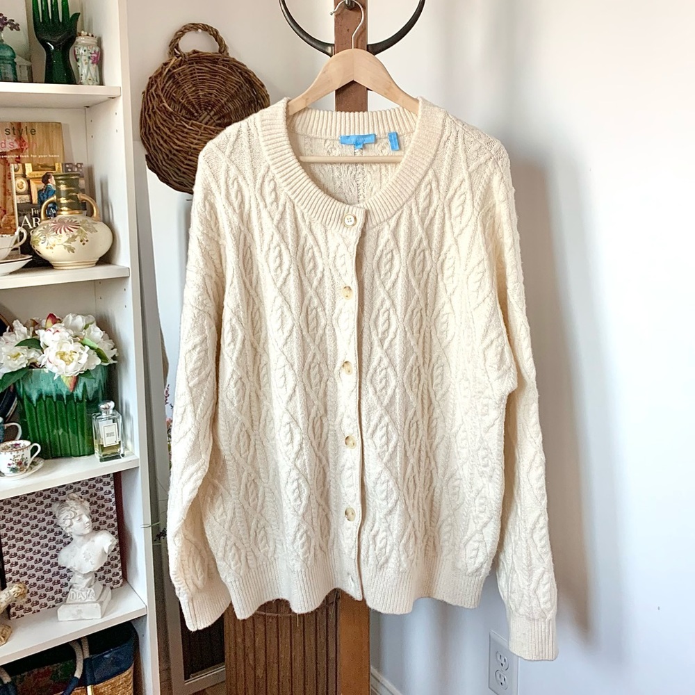 Draper James Cable Knit Chunky Oversized Cardigan Ivory